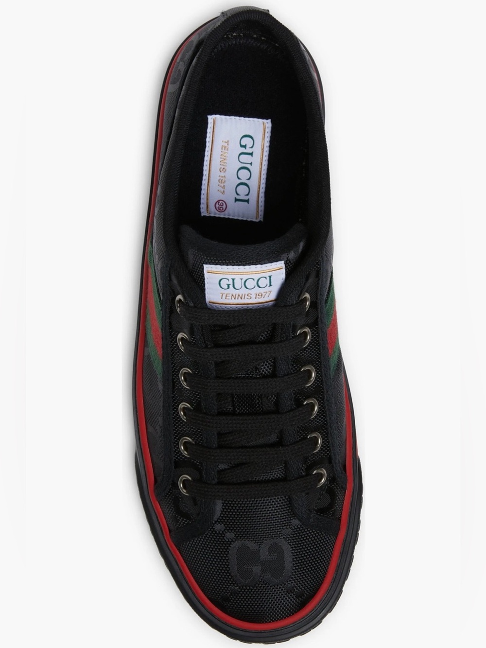 Gucci Black Sneaker with Red & Green Accent Stripes